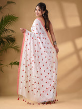 Load image into Gallery viewer, White Cotton Handwoven Soft Saree With Floral Motifs
