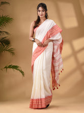 Load image into Gallery viewer, Baby White Cotton Handwoven Saree With Texture Border
