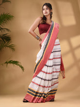 Load image into Gallery viewer, White Cotton Handwoven Saree With Texture Border
