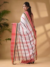 Load image into Gallery viewer, White Cotton Handwoven Saree With Texture Border
