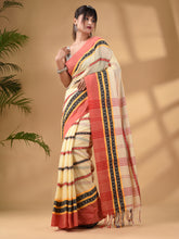 Load image into Gallery viewer, Light Yellow Cotton Handwoven Saree With Texture Border
