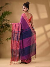 Load image into Gallery viewer, Violet Cotton Handwoven Soft Saree With Paisley Border
