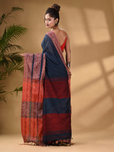 Load image into Gallery viewer, Dark Grey Cotton Handwoven Soft Saree With Paisley Border
