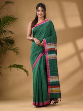 Load image into Gallery viewer, Green Handwoven Kantha Style Cotton Silk Saree
