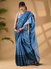 Load image into Gallery viewer, Blue Tissue Handwoven Saree With Texture Border
