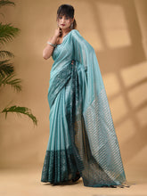 Load image into Gallery viewer, Teal Tissue Handwoven Saree With Texture Border
