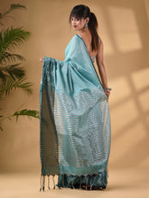 Load image into Gallery viewer, Teal Tissue Handwoven Saree With Texture Border
