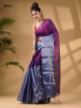 Load image into Gallery viewer, Blue And Purple Tissue Handwoven Soft Saree
