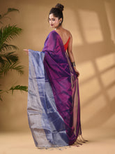 Load image into Gallery viewer, Blue And Purple Tissue Handwoven Soft Saree
