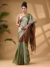 Load image into Gallery viewer, Sap Green Tissue Handwoven Soft Saree
