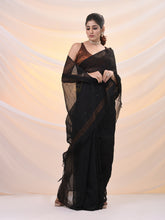 Load image into Gallery viewer, Black Cotton Blend Saree With Sequin Work

