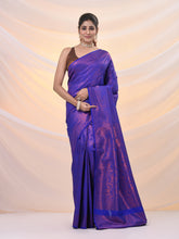Load image into Gallery viewer, Blue Brocade Silk Saree With Zari Woven Designs
