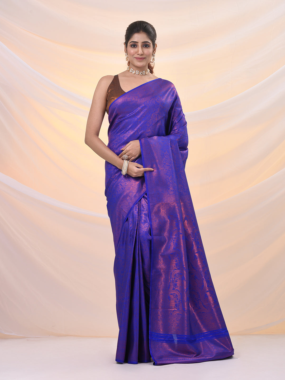 Blue Brocade Silk Saree With Zari Woven Designs