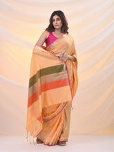Load image into Gallery viewer, Yellow Silk Blend Soft Saree With Temple Zari Border
