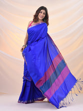 Load image into Gallery viewer, Blue Silk Blend Soft Saree With Temple Zari Border
