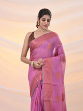 Load image into Gallery viewer, Pink Silk Blend Saree With Nakshi Zari Borders
