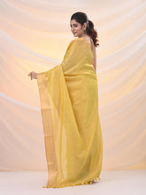 Load image into Gallery viewer, Yellow Silk Blend Soft Saree With Zari Borders
