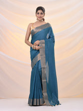 Load image into Gallery viewer, Teal Silk Blend Soft Saree With Zari Borders
