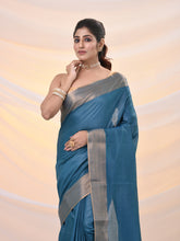 Load image into Gallery viewer, Teal Silk Blend Soft Saree With Zari Borders
