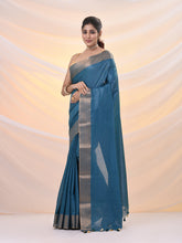 Load image into Gallery viewer, Teal Silk Blend Soft Saree With Zari Borders
