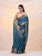 Load image into Gallery viewer, Teal Silk Blend Soft Saree With Zari Borders
