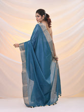 Load image into Gallery viewer, Teal Silk Blend Soft Saree With Zari Borders
