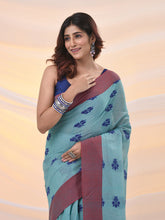 Load image into Gallery viewer, Sea Green Cotton Handspun Soft Saree With Woven Nakshi designs

