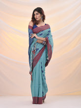 Load image into Gallery viewer, Sea Green Cotton Handspun Soft Saree With Woven Nakshi designs
