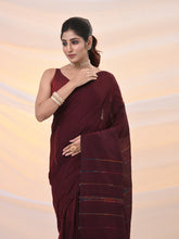 Load image into Gallery viewer, Maroon Cotton Handspun Soft Saree With Stripe Pattern
