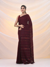 Load image into Gallery viewer, Maroon Cotton Handspun Soft Saree With Stripe Pattern

