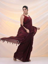 Load image into Gallery viewer, Maroon Cotton Handspun Soft Saree With Stripe Pattern
