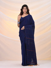 Load image into Gallery viewer, Blue Cotton Handspun Soft Saree With Stripe Pattern
