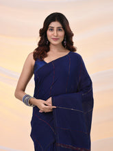 Load image into Gallery viewer, Blue Cotton Handspun Soft Saree With Stripe Pattern
