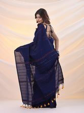 Load image into Gallery viewer, Blue Cotton Handspun Soft Saree With Stripe Pattern
