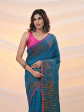 Load image into Gallery viewer, Sapphire Blue Cotton Handspun Saree With Woven Nakshi Borders
