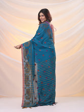 Load image into Gallery viewer, Sapphire Blue Cotton Handspun Saree With Woven Nakshi Borders
