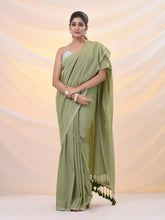 Load image into Gallery viewer, Green Cotton Handwoven Soft Saree With Pompom
