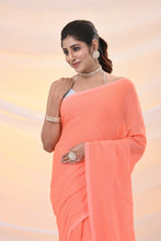 Load image into Gallery viewer, Orange Cotton Handwoven Soft Saree With Pompom
