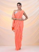 Load image into Gallery viewer, Orange Cotton Handwoven Soft Saree With Pompom
