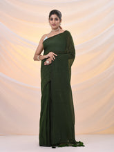 Load image into Gallery viewer, Moss Green Cotton Handwoven Soft Saree With Pompom
