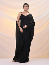 Load image into Gallery viewer, Black Cotton Handwoven Soft Saree With Pompom
