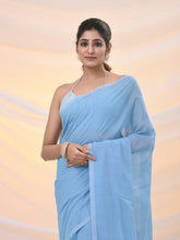 Load image into Gallery viewer, Sky Blue Cotton Handwoven Soft Saree With Pompom

