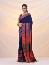 Load image into Gallery viewer, Blue Cotton Handspun Soft Saree With Woven Paisley Borders
