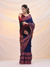 Load image into Gallery viewer, Blue Cotton Handspun Soft Saree With Woven Paisley Borders
