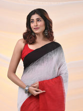 Load image into Gallery viewer, White Cotton Handspun Soft Saree With Ikkat designs
