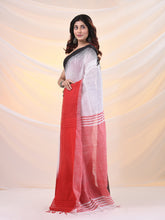 Load image into Gallery viewer, White Cotton Handspun Soft Saree With Ikkat designs
