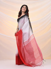 Load image into Gallery viewer, White Cotton Handspun Soft Saree With Ikkat designs
