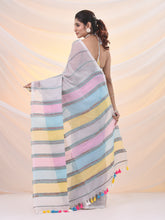 Load image into Gallery viewer, Off White Cotton Handspun Soft Saree With Stripe Pattern
