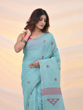 Load image into Gallery viewer, Sea Green Cotton Soft Saree With Geomatric Designs
