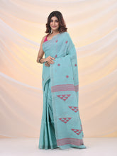 Load image into Gallery viewer, Sea Green Cotton Soft Saree With Geomatric Designs
